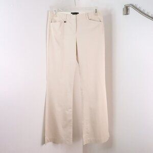 BCBG MaxAzria Womens 10 Beige Cotton Stretch Wide Boot Flare Dress Trouser Pants